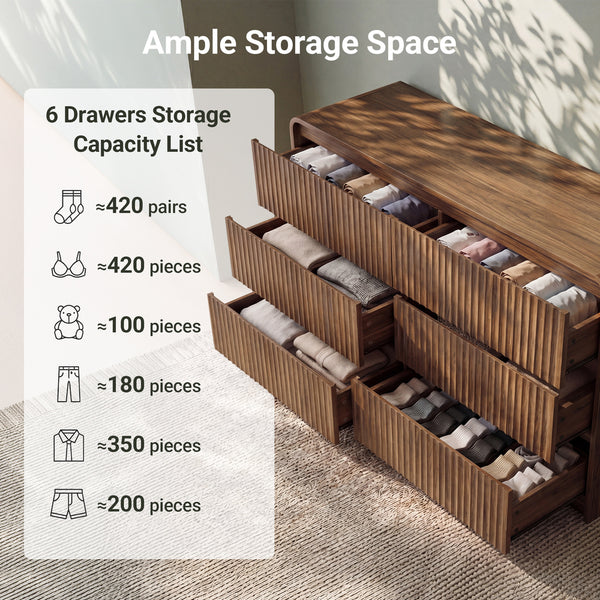 Claiks Avelia Fluted Wood Dresser with Curved Anti-Collision Design