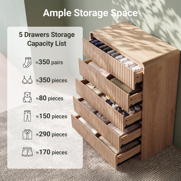 Claiks Avelia Fluted Wood Dresser with Curved Anti-Collision Design