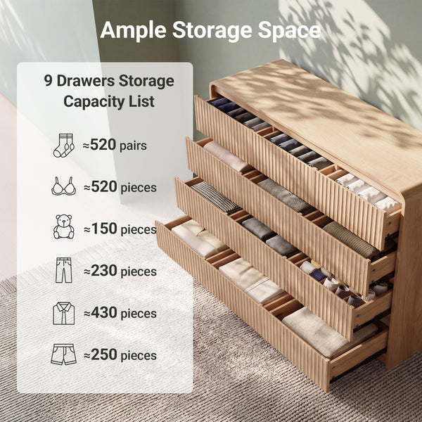 Claiks Avelia Fluted Wood Dresser with Curved Anti-Collision Design