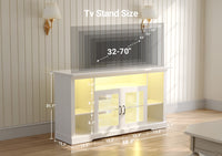 Blcak Modern TV Stand with LED Lights for 65 Inch TV, Vintage Tall TV Cabinets with Storage and Adjustable Shelves, Retor Entertainment Center with Glass Doors for Living Room and Bedroom
