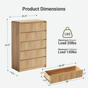 Claiks Avelia Fluted Wood Dresser with Curved Anti-Collision Design