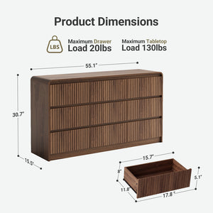 Claiks Avelia Fluted Wood Dresser with Curved Anti-Collision Design