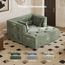Claiks 62" Chaise Lounge Chair Indoor,Oversized Chaise Lounge for Living Room, Upholstered Boneless Chair Bed with Ottoman, Armrest and Pillows, Lounge Chair Indoor Cloud Couch, Green