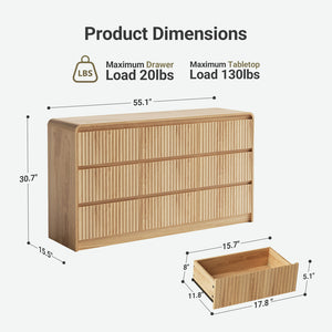 Claiks Avelia Fluted Wood Dresser with Curved Anti-Collision Design