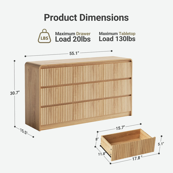 Claiks Avelia Fluted Wood Dresser with Curved Anti-Collision Design
