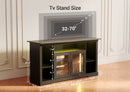 Blcak Modern TV Stand with LED Lights for 65 Inch TV, Vintage Tall TV Cabinets with Storage and Adjustable Shelves, Retor Entertainment Center with Glass Doors for Living Room and Bedroom