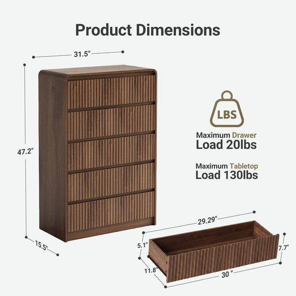 Claiks Avelia Fluted Wood Dresser with Curved Anti-Collision Design