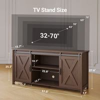 Claiks Farmhouse TV Stand for TV up to 70 inch, Modern Entertainment Center with Sliding Barn Doors and Storage Cabinets, Rustic Media TV Console Table with Adjustable Shelve for Living Room, Brown