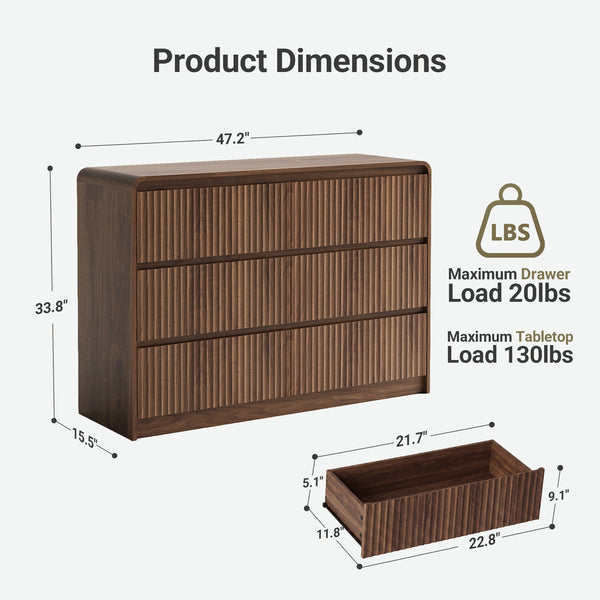 Claiks Avelia Fluted Wood Dresser with Curved Anti-Collision Design