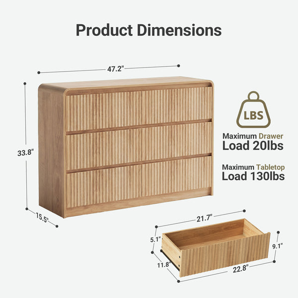 Claiks Avelia Fluted Wood Dresser with Curved Anti-Collision Design