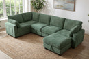 Claiks 118" Sectional Sleeper Sofa with Pull Out Bed U Shaped 7 Seat Sectional Couches for Living Room with Hidden Storage Skin Friendly Breathable Corduroy Fabric Sofa Bed for Apartment Office, Green