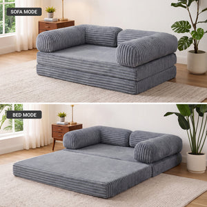 Claiks 3-in-1 Folding Double Sofa Bed 150cm Corduroy Foam | 25D high-density foam, removable washable cover, wide armrests, no assembly, ideal for small spaces and guests