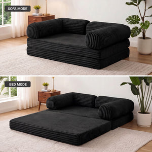 Claiks 3-in-1 Folding Double Sofa Bed 150cm Corduroy Foam | 25D high-density foam, removable washable cover, wide armrests, no assembly, ideal for small spaces and guests