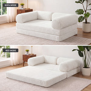 Claiks 3-in-1 Folding Double Sofa Bed 150cm Corduroy Foam | 25D high-density foam, removable washable cover, wide armrests, no assembly, ideal for small spaces and guests