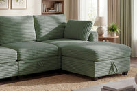 Claiks 118" Sectional Sleeper Sofa with Pull Out Bed U Shaped 7 Seat Sectional Couches for Living Room with Hidden Storage Skin Friendly Breathable Corduroy Fabric Sofa Bed for Apartment Office, Green