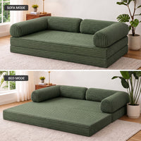 Claiks 75" Convertible Sofa Bed, Corduroy Futon Couch Pull Out Bed, No Assembly Boneless Couches for Living Room Bedroom Apartment, Black