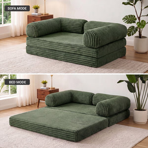 Claiks 3-in-1 Folding Double Sofa Bed 150cm Corduroy Foam | 25D high-density foam, removable washable cover, wide armrests, no assembly, ideal for small spaces and guests