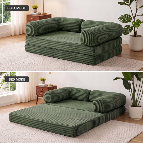 Claiks 3-in-1 Folding Double Sofa Bed 150cm Corduroy Foam | 25D high-density foam, removable washable cover, wide armrests, no assembly, ideal for small spaces and guests