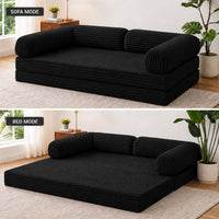 Claiks 75" Convertible Sofa Bed, Corduroy Futon Couch Pull Out Bed, No Assembly Boneless Couches for Living Room Bedroom Apartment, Black