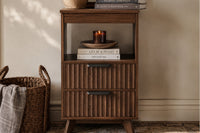 Claiks Avelia Fluted Wood Nightstand with Built-in Charging Station