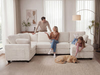 Claiks 118" Sectional Sleeper Sofa with Pull Out Bed U Shaped 7 Seat Sectional Couches for Living Room with Hidden Storage Skin Friendly Breathable Corduroy Fabric Sofa Bed for Apartment Office, Green