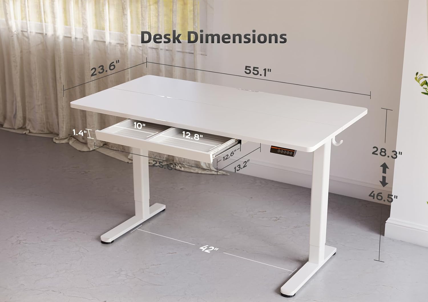 Standing Desk with Drawers, 55 x 24 Inch Electric Adjustable Height Stand Up Desk, Sit Stand Computer Desk for Home Office, White