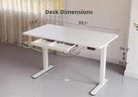 Standing Desk with Drawers, 55 x 24 Inch Electric Adjustable Height Stand Up Desk, Sit Stand Computer Desk for Home Office, White