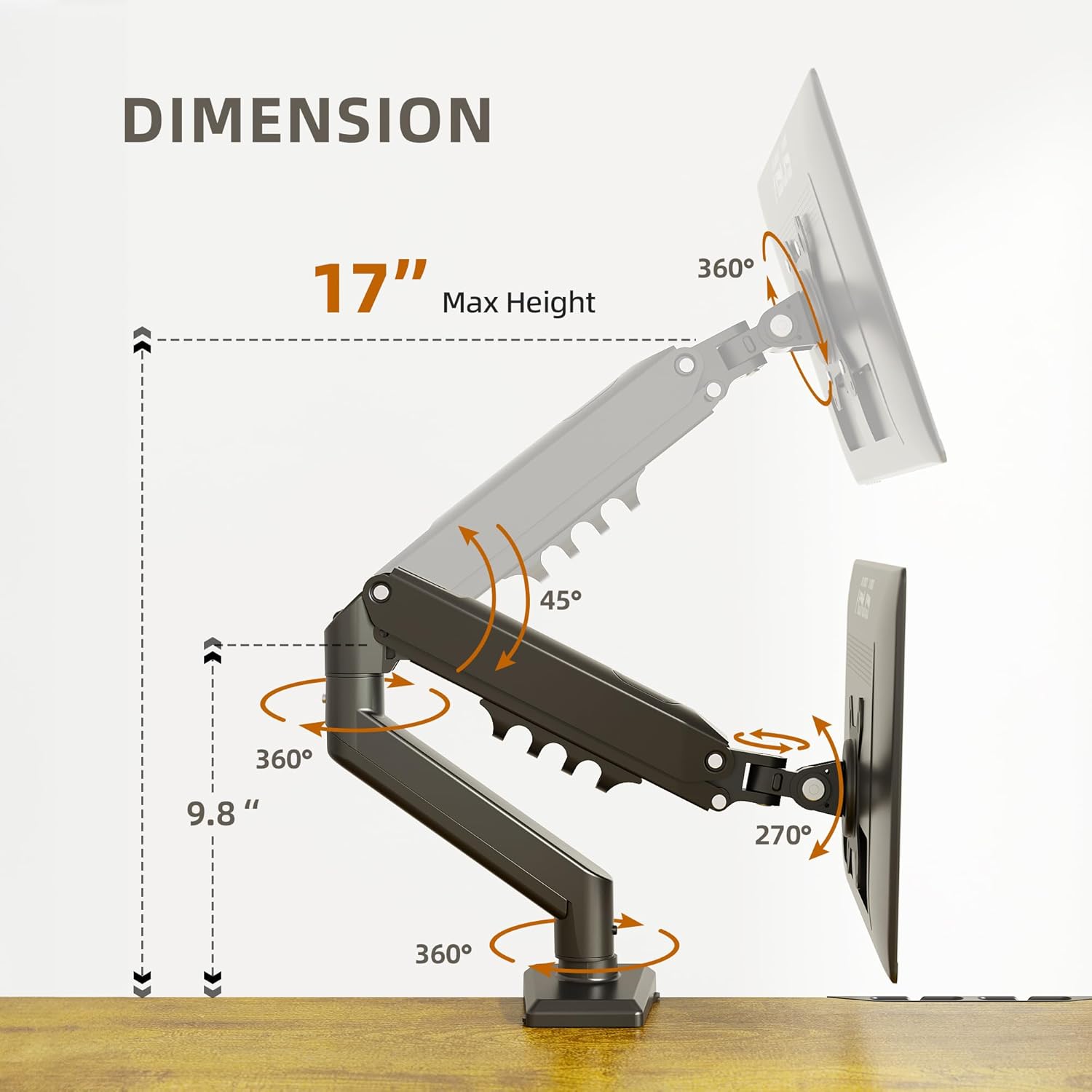 Single Monitor Mount, Ergonomic Gas Spring Monitor Arm for 15-32 inch Screens, Adjustable Computer Monitor Stand up to 20 lbs, with Clamp and Grommet Base, VESA Mounting Holes 75&100mm, Black