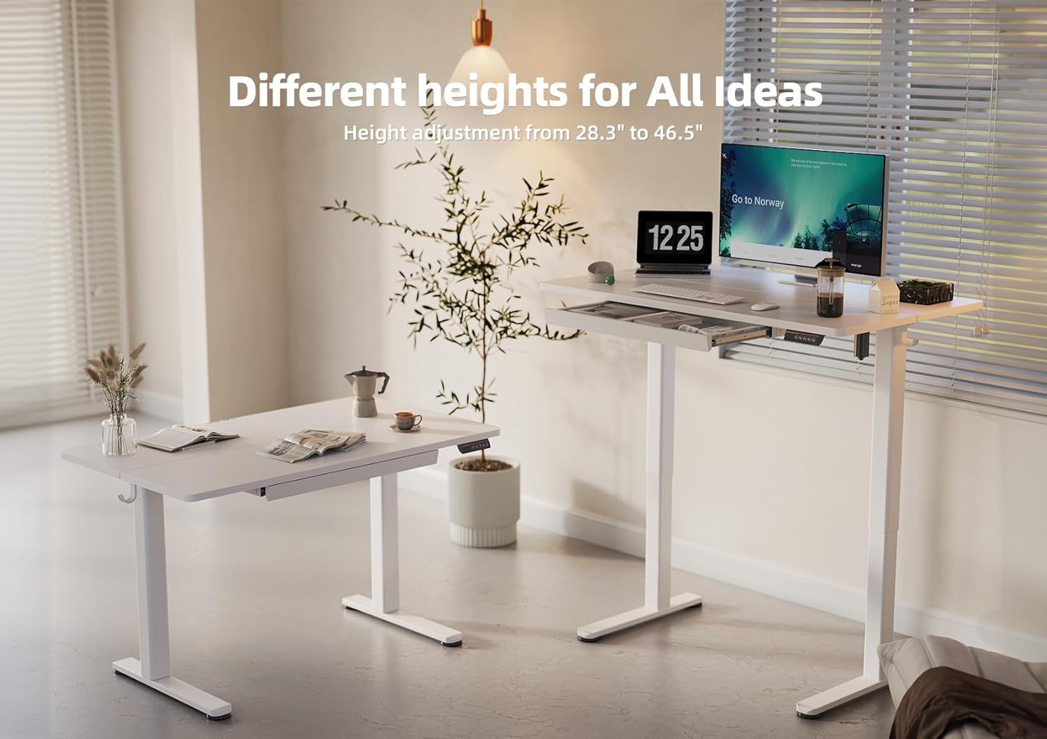 Standing Desk with Drawers, 55 x 24 Inch Electric Adjustable Height Stand Up Desk, Sit Stand Computer Desk for Home Office, White