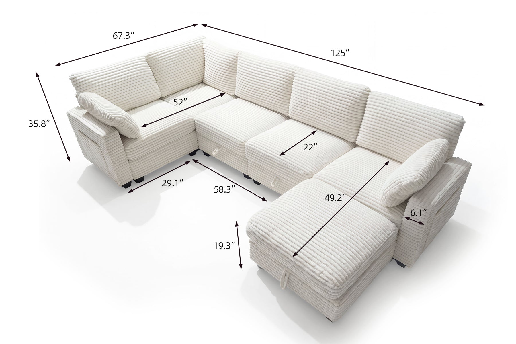 Claiks 118" Sectional Sleeper Sofa with Pull Out Bed U Shaped 7 Seat Sectional Couches for Living Room with Hidden Storage Skin Friendly Breathable Corduroy Fabric Sofa Bed for Apartment Office, Green