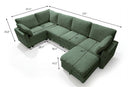 Claiks 118" Sectional Sleeper Sofa with Pull Out Bed U Shaped 7 Seat Sectional Couches for Living Room with Hidden Storage Skin Friendly Breathable Corduroy Fabric Sofa Bed for Apartment Office, Green