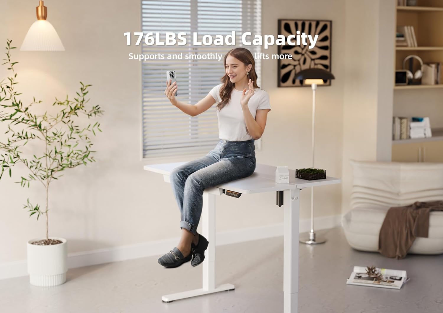 Standing Desk with Drawers, 55 x 24 Inch Electric Adjustable Height Stand Up Desk, Sit Stand Computer Desk for Home Office, White