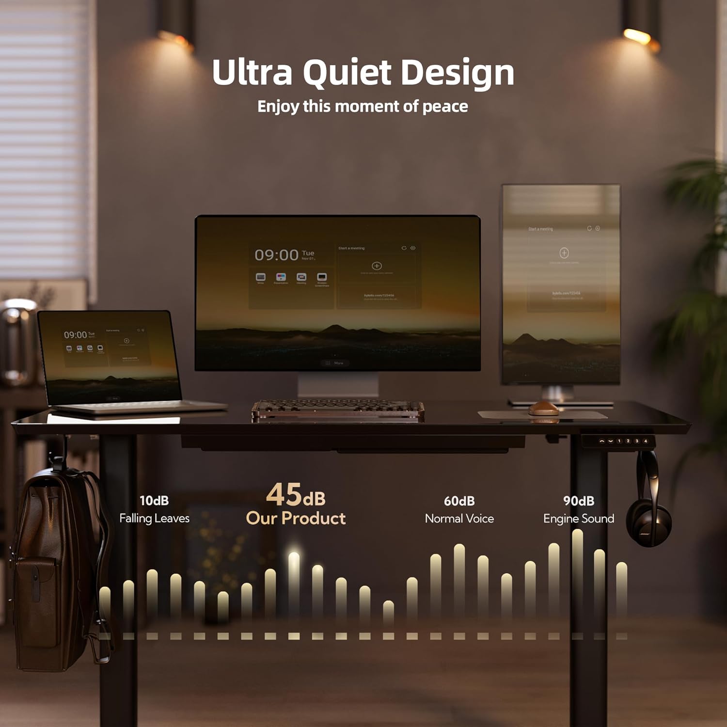 Glass Standing Desk with Drawers, 48×24 Inch Electric Adjustable Height Stand Up Desk Quick Install Computer Desk, Black