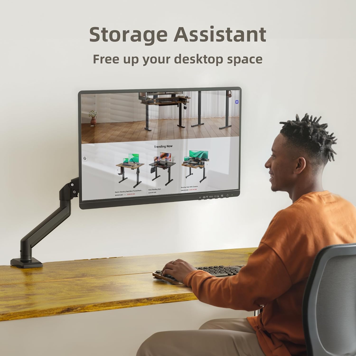 Single Monitor Mount, Ergonomic Gas Spring Monitor Arm for 15-32 inch Screens, Adjustable Computer Monitor Stand up to 20 lbs, with Clamp and Grommet Base, VESA Mounting Holes 75&100mm, Black