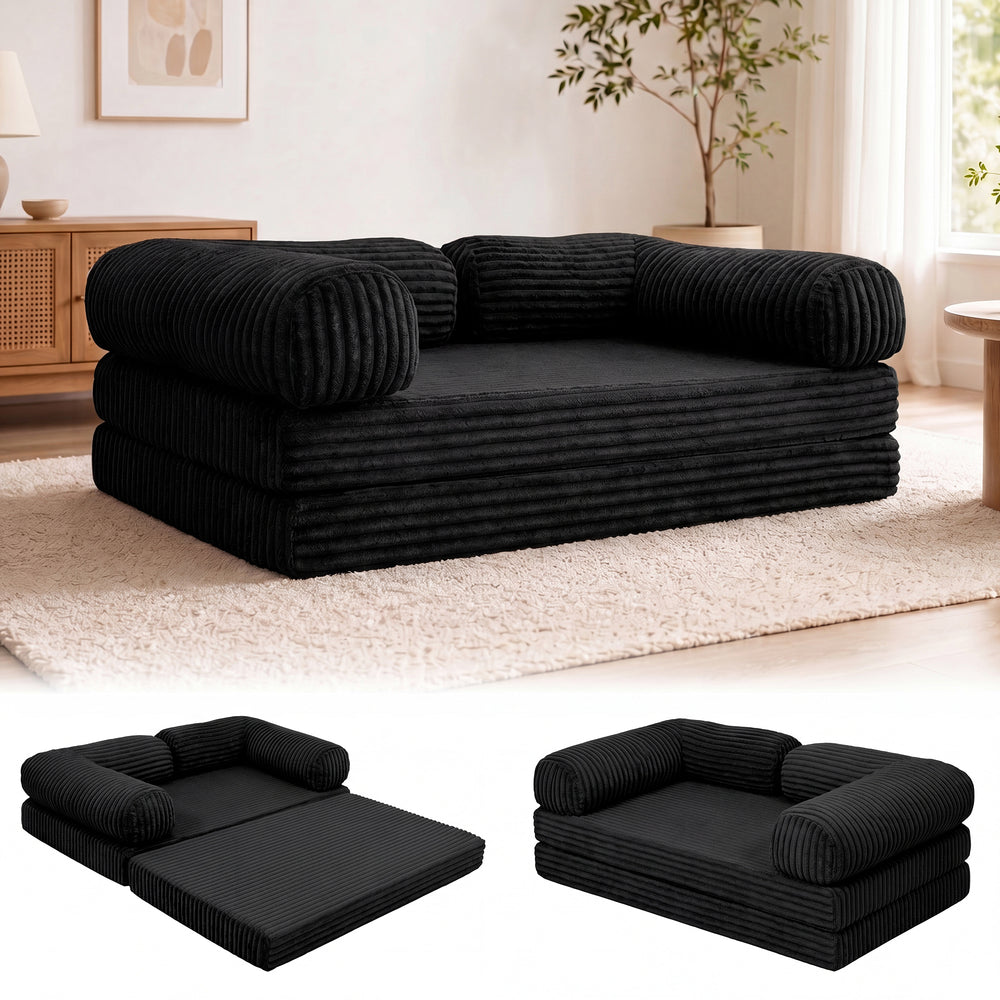 Claiks 3-in-1 Folding Double Sofa Bed 150cm Corduroy Foam | 25D high-density foam, removable washable cover, wide armrests, no assembly, ideal for small spaces and guests