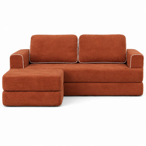 Claiks Folding Sofa Bed 180cm, 2 Seater Modular L-Shaped Chenille Sofa | 3-in-1 Convertible Design, Movable Ottoman, L-Shaped Modular Layout, Deep Seat, Small Space Solution