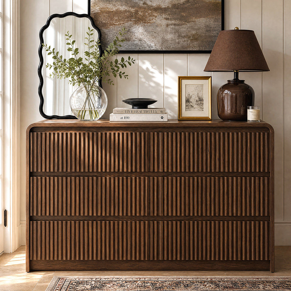 Claiks Avelia Fluted Wood Dresser with Curved Anti-Collision Design