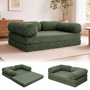 Claiks 3-in-1 Folding Double Sofa Bed 150cm Corduroy Foam | 25D high-density foam, removable washable cover, wide armrests, no assembly, ideal for small spaces and guests