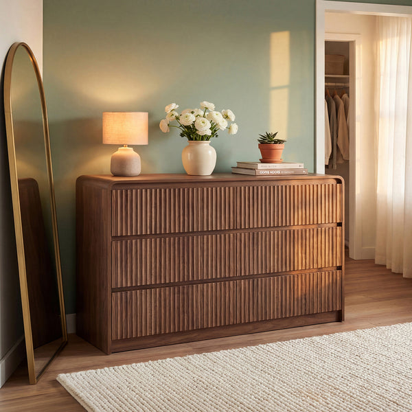 Claiks Avelia Fluted Wood Dresser with Curved Anti-Collision Design