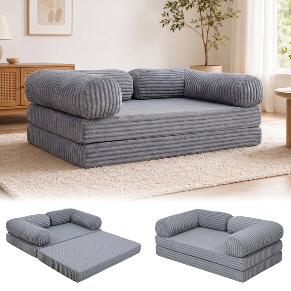 Claiks 3-in-1 Folding Double Sofa Bed 150cm Corduroy Foam | 25D high-density foam, removable washable cover, wide armrests, no assembly, ideal for small spaces and guests