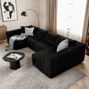 Claiks 128" Modular Sectional Sofa, Modern U-Shaped Cloud Couch with Double Chaise, Boneless Couch with 6 Pillows, Deep Seat Sofa for Living Room Bedroom, No Assembly Required, Black