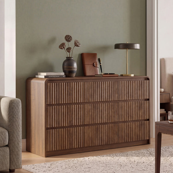 Claiks Avelia Fluted Wood Dresser with Curved Anti-Collision Design