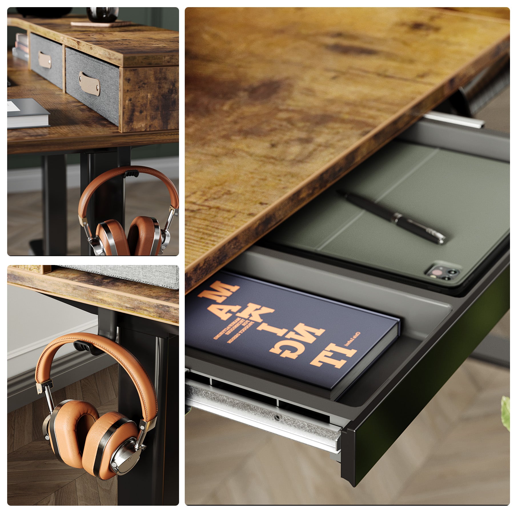 Claiks 63-Inch L-Shape Adjustable Height Standing Desk with