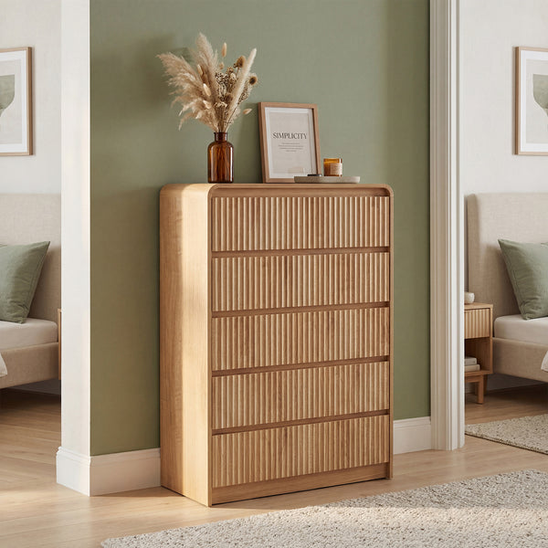 Claiks Avelia Fluted Wood Dresser with Curved Anti-Collision Design