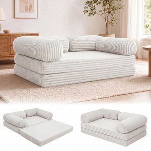 Claiks 3-in-1 Folding Double Sofa Bed 150cm Corduroy Foam | 25D high-density foam, removable washable cover, wide armrests, no assembly, ideal for small spaces and guests