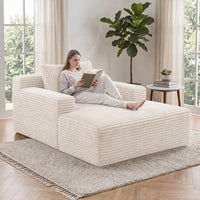 Claiks 63" Chaise Lounge Chair, Cloud Boneless Sofa, Beige | Oversized corduroy deep seat sleeper chair. reading chair. No assembly. Ideal for living room, bedroom, or apartment