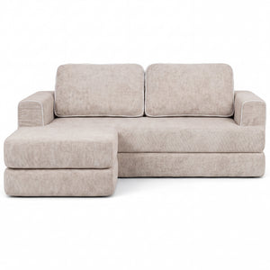 Claiks Folding Sofa Bed 180cm, 2 Seater Modular L-Shaped Chenille Sofa | 3-in-1 Convertible Design, Movable Ottoman, L-Shaped Modular Layout, Deep Seat, Small Space Solution