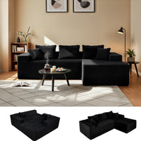 Claiks Boneless Couch, Cloud Couch Sectional, L-Shape Corduroy Modular Sectional Sofa Deep Seat, Upholstered Couches for Living Room, No Assembly Required, Black, Right Facing Chaise