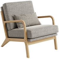 Claiks Mid-Century Modern Accent Chair, Living Room Armchair with Solid Wood Frame & Lumbar Pillow, Comfy Upholstered Lounge Chair for Bedroom, Office, Corduroy, Beige