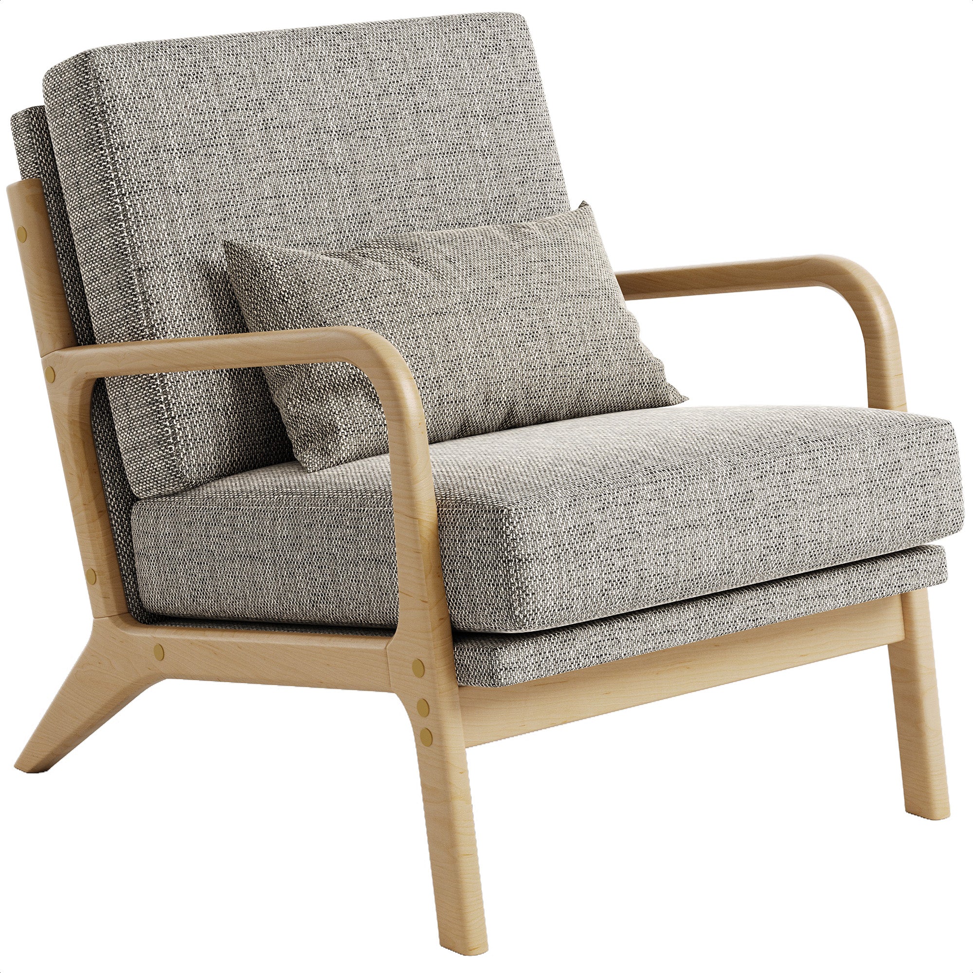 Claiks Mid-Century Modern Accent Chair, Living Room Armchair with Solid Wood Frame & Lumbar Pillow, Comfy Upholstered Lounge Chair for Bedroom, Office, Corduroy, Beige